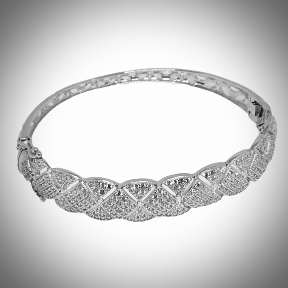 Sterling Silver CZ Crystal Hinged Bangle Bracelet - Picture 2 of 6